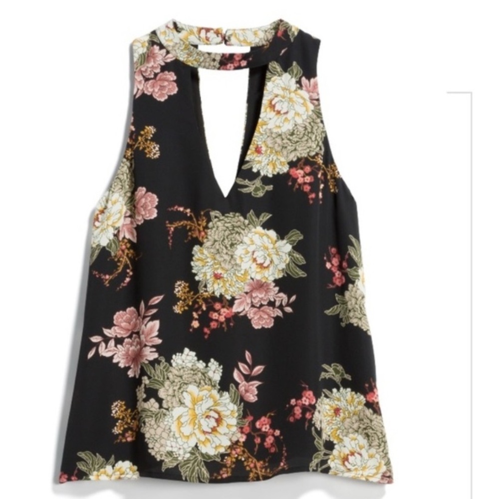 Nine Britton Black Floral Keyhole Blouse
